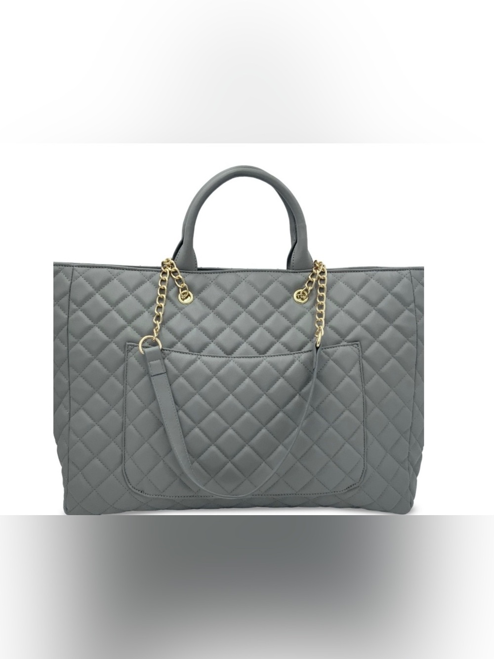 Gilda Paris Quilted Large Tote Bag Grey Stylish Carryall New with Tags - Picture 2 of 12